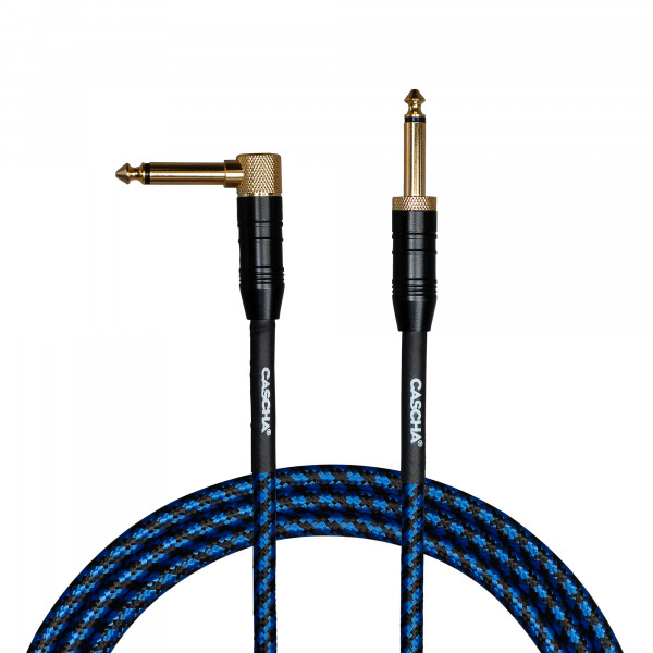 Cascha Professional Line Guitar Cable, Angled, Tweed Blue, 9m