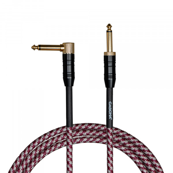 Cascha Professional Line Guitar Cable, Angled, Tweed Red, 3m