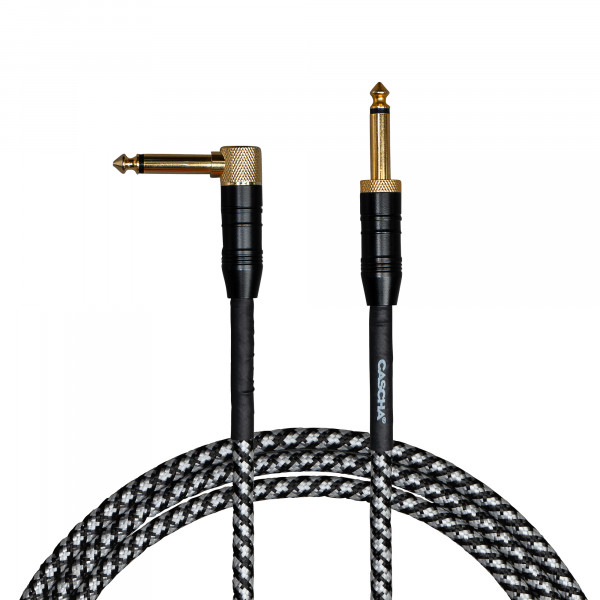 Cascha Professional Line Guitar Cable, Angled, Tweed Black, 6m