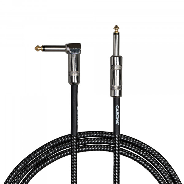 Cascha Standard Line Guitar Cable, Angled, Black Tweed, 9m